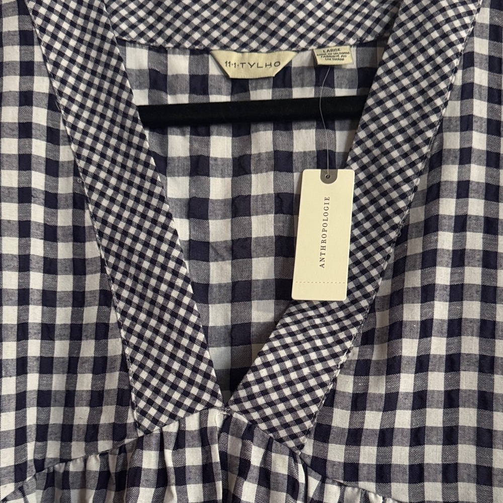 Anthropologie Navy and White Gingham Dress - Picture 2 of 7
